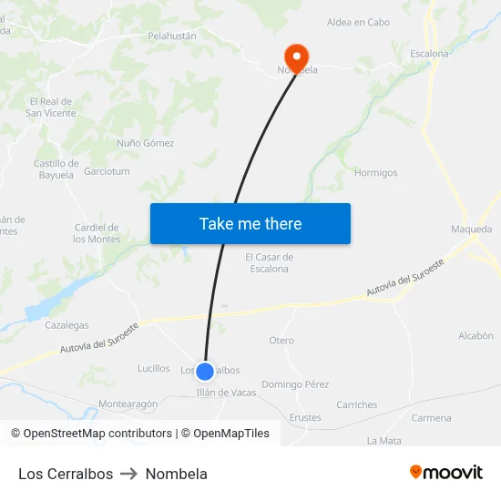 Los Cerralbos to Nombela map