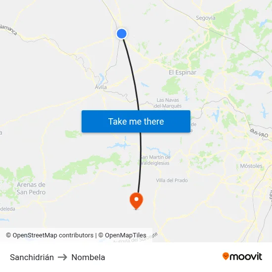 Sanchidrián to Nombela map