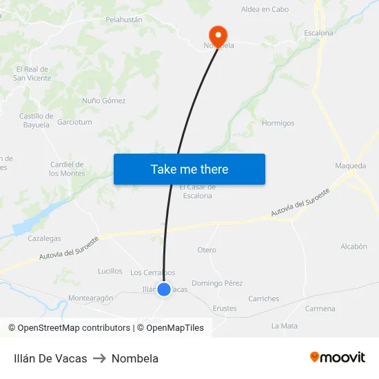 Illán De Vacas to Nombela map