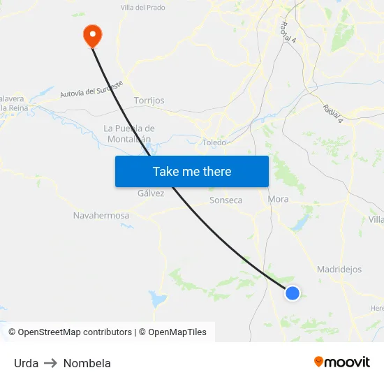 Urda to Nombela map