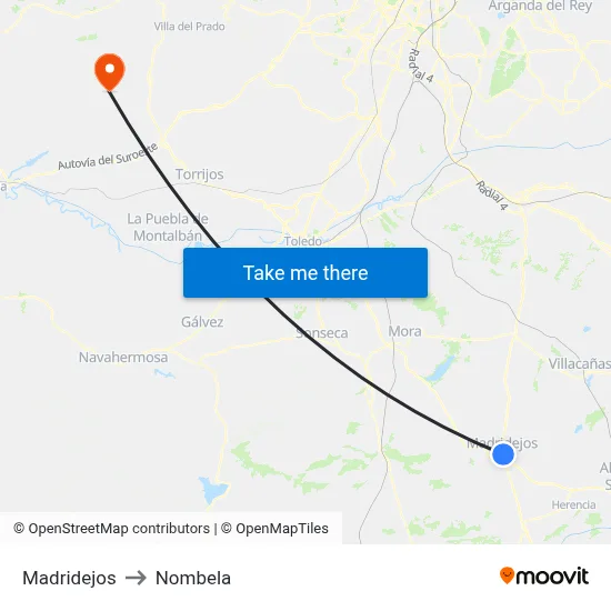 Madridejos to Nombela map