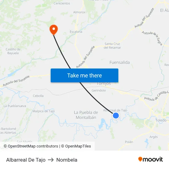 Albarreal De Tajo to Nombela map
