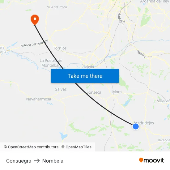 Consuegra to Nombela map