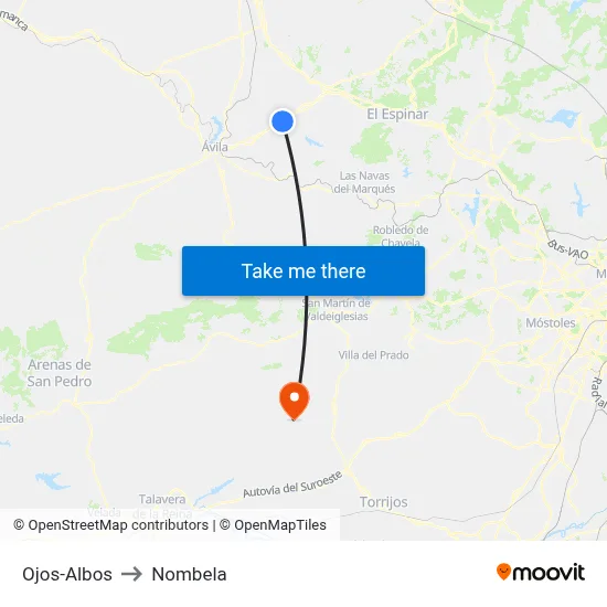 Ojos-Albos to Nombela map