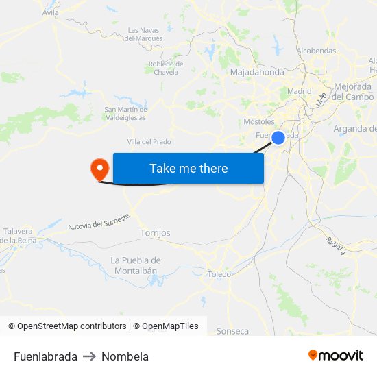 Fuenlabrada to Nombela map
