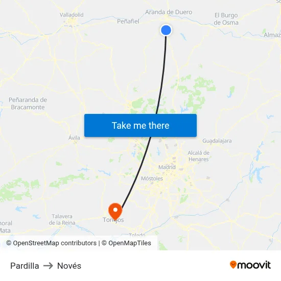 Pardilla to Novés map