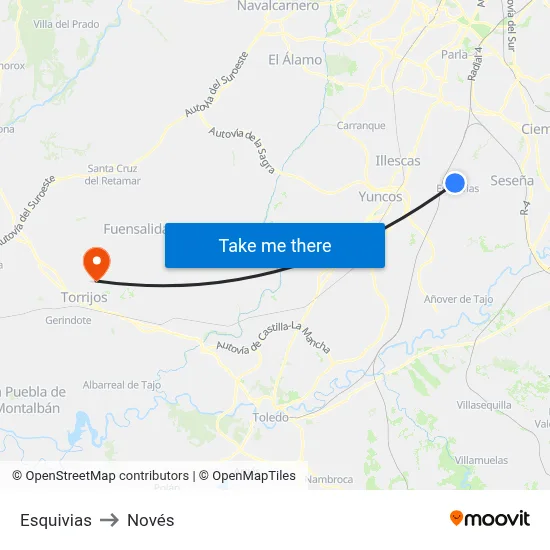 Esquivias to Novés map