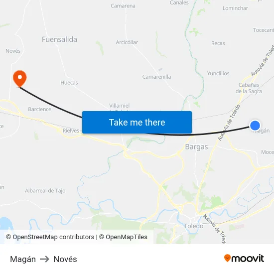 Magán to Novés map