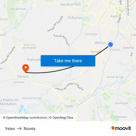 Yeles to Novés map