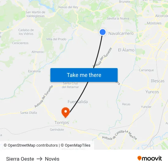 Sierra Oeste to Novés map