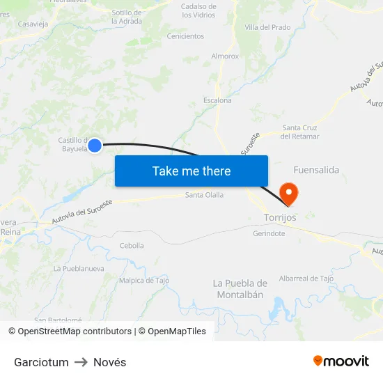 Garciotum to Novés map