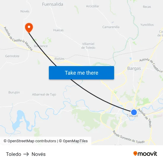 Toledo to Novés map