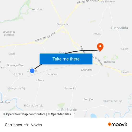 Carriches to Novés map