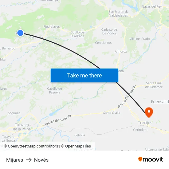 Mijares to Novés map