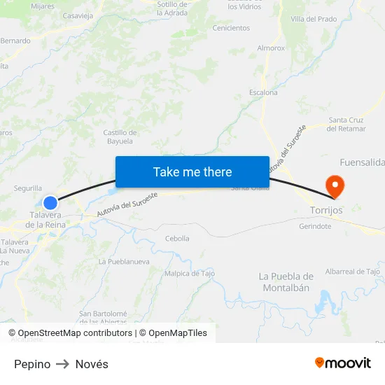 Pepino to Novés map