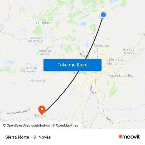 Sierra Norte to Novés map