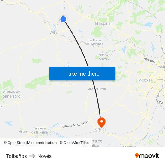 Tolbaños to Novés map