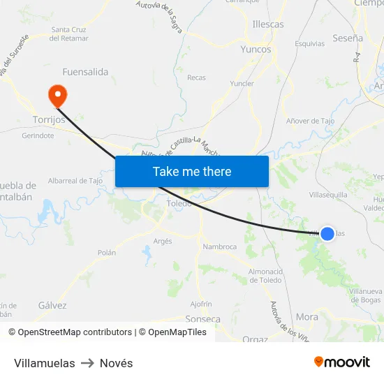 Villamuelas to Novés map