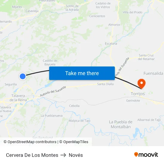 Cervera De Los Montes to Novés map