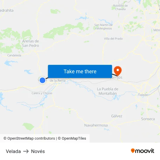 Velada to Novés map