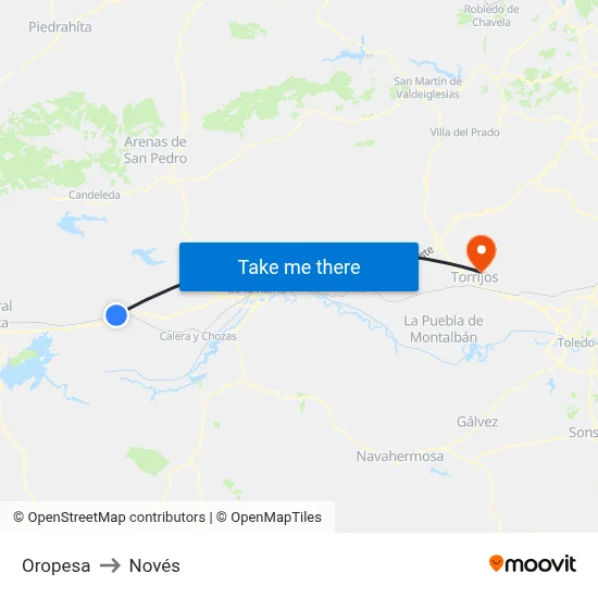 Oropesa to Novés map