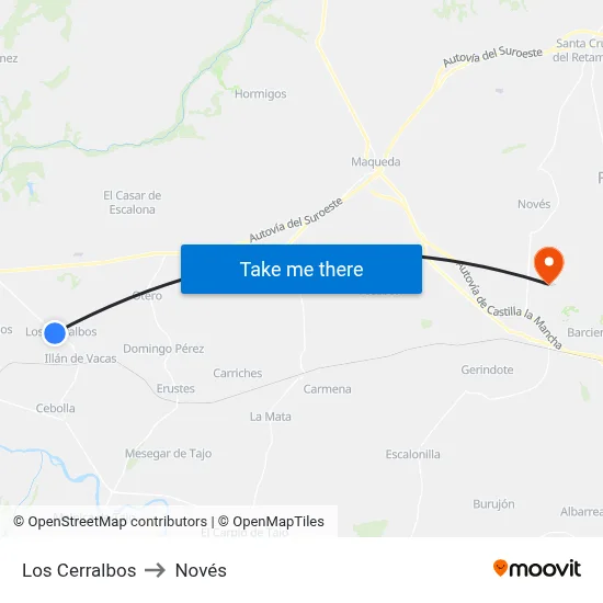 Los Cerralbos to Novés map