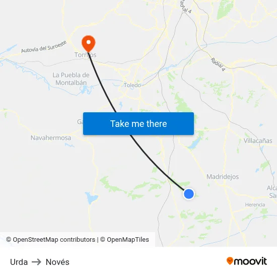 Urda to Novés map