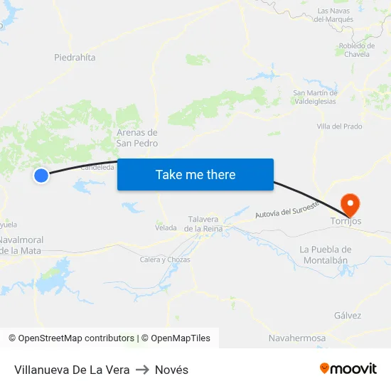 Villanueva De La Vera to Novés map