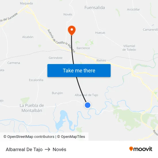 Albarreal De Tajo to Novés map