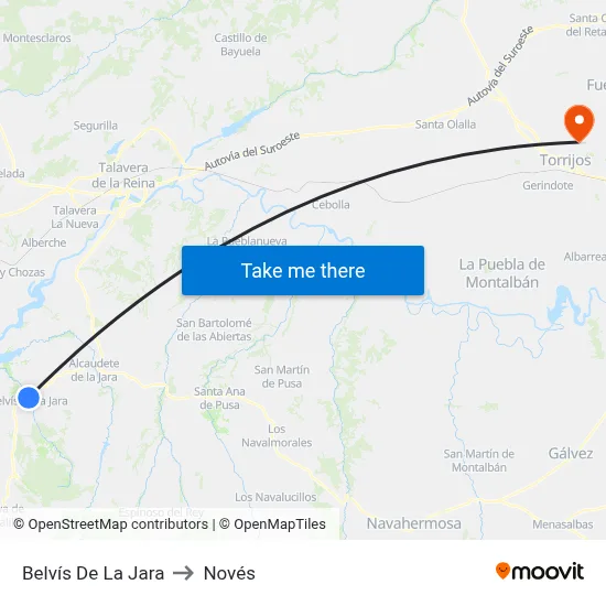 Belvís De La Jara to Novés map