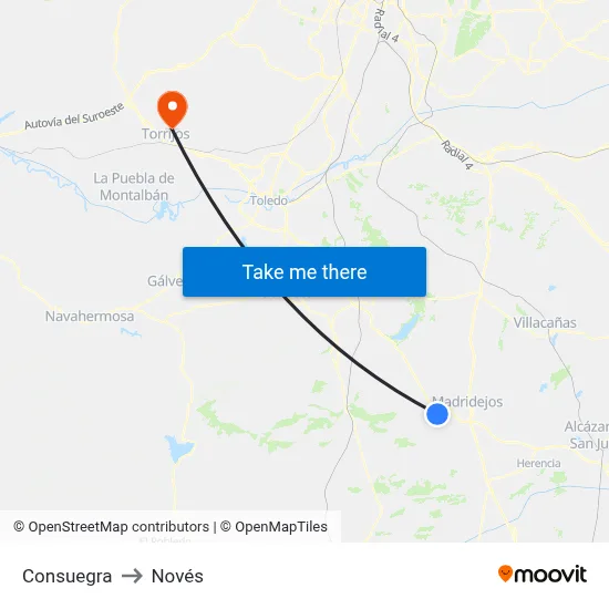 Consuegra to Novés map