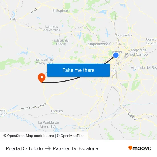 Puerta De Toledo to Paredes De Escalona map