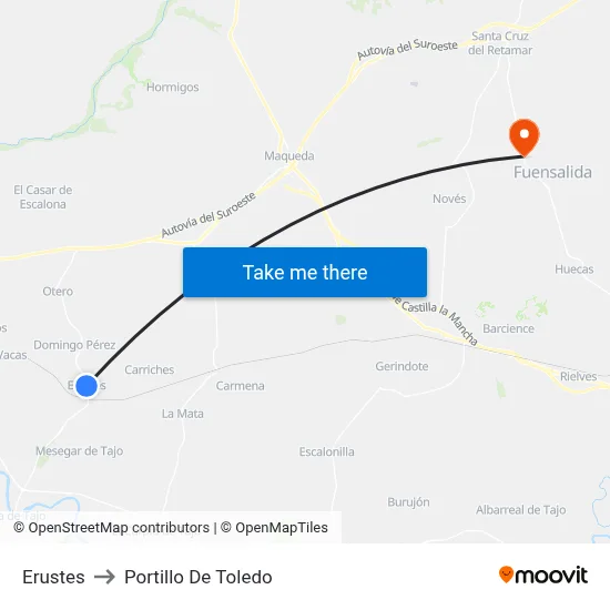 Erustes to Portillo De Toledo map