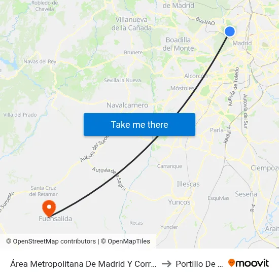 Área Metropolitana De Madrid Y Corredor Del Henares to Portillo De Toledo map