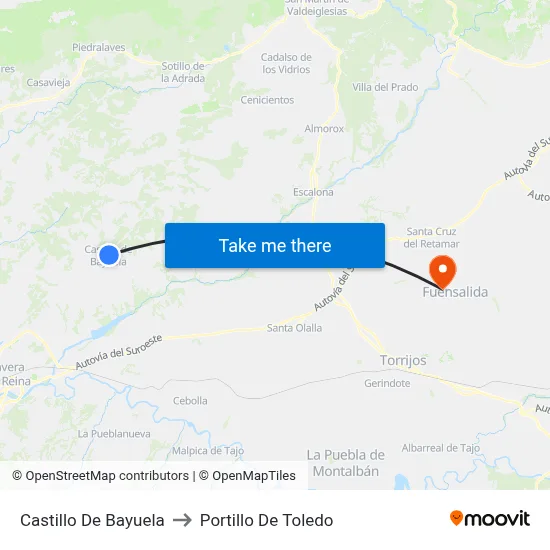 Castillo De Bayuela to Portillo De Toledo map
