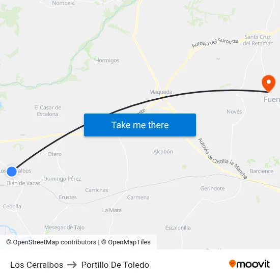Los Cerralbos to Portillo De Toledo map
