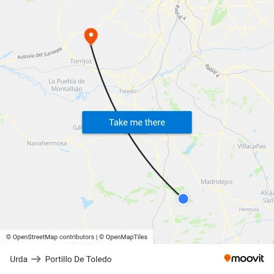 Urda to Portillo De Toledo map
