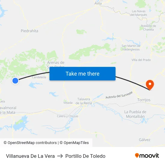 Villanueva De La Vera to Portillo De Toledo map