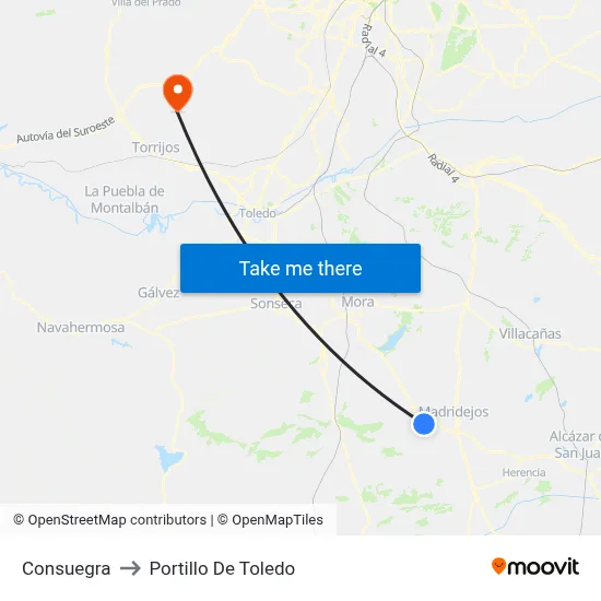 Consuegra to Portillo De Toledo map