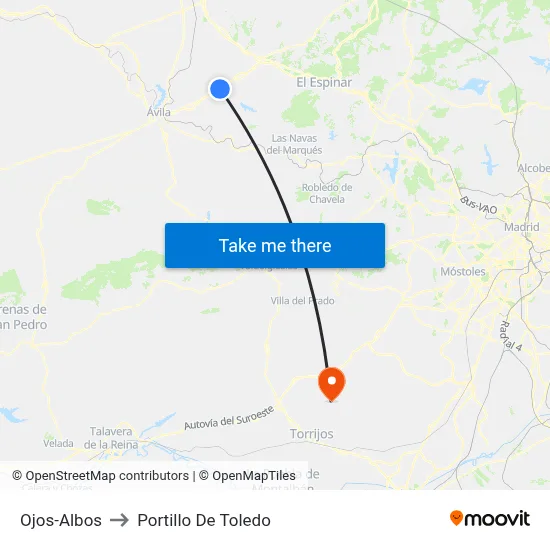 Ojos-Albos to Portillo De Toledo map