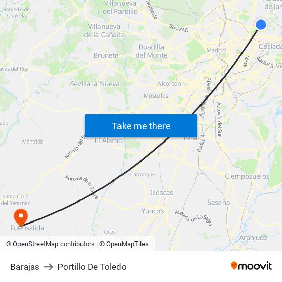 Barajas to Portillo De Toledo map