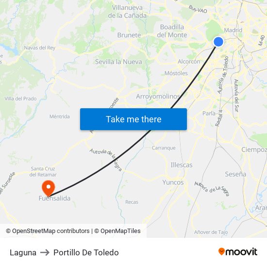 Laguna to Portillo De Toledo map