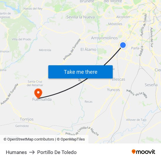 Humanes to Portillo De Toledo map