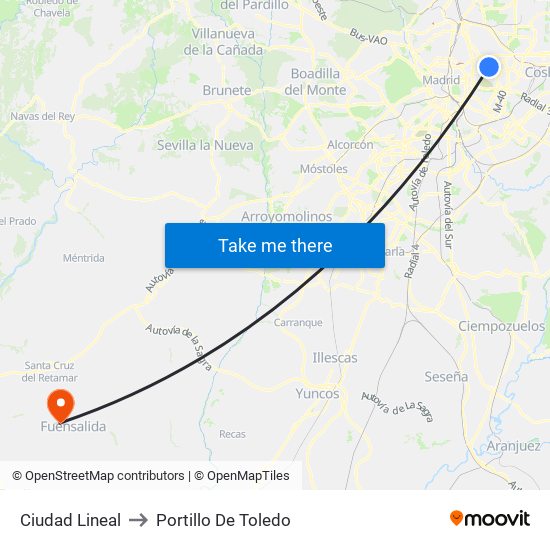 Ciudad Lineal to Portillo De Toledo map
