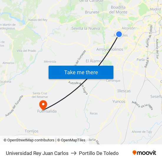 Universidad Rey Juan Carlos to Portillo De Toledo map