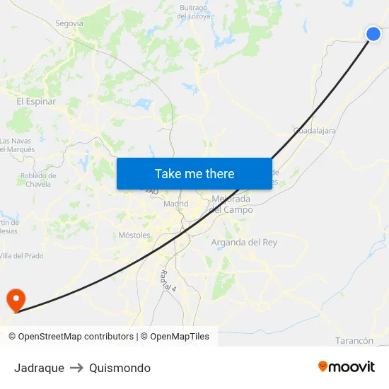 Jadraque to Quismondo map