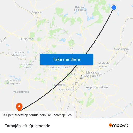 Tamajón to Quismondo map