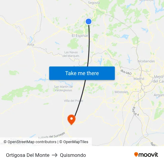 Ortigosa Del Monte to Quismondo map
