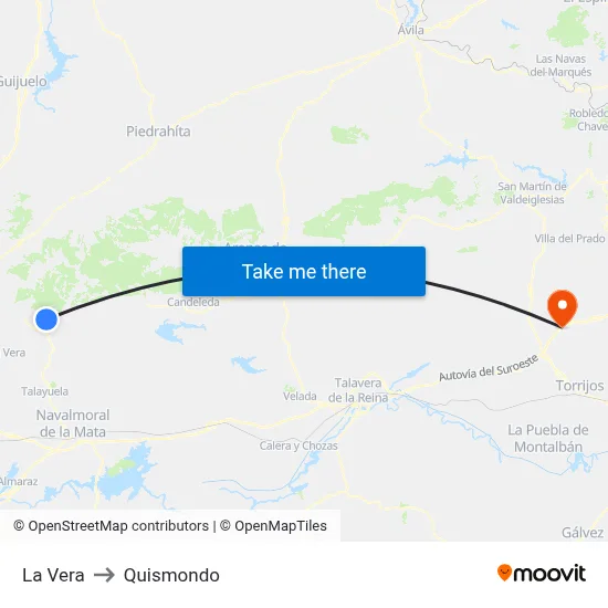 La Vera to Quismondo map