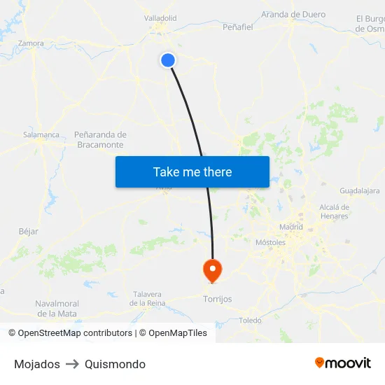 Mojados to Quismondo map